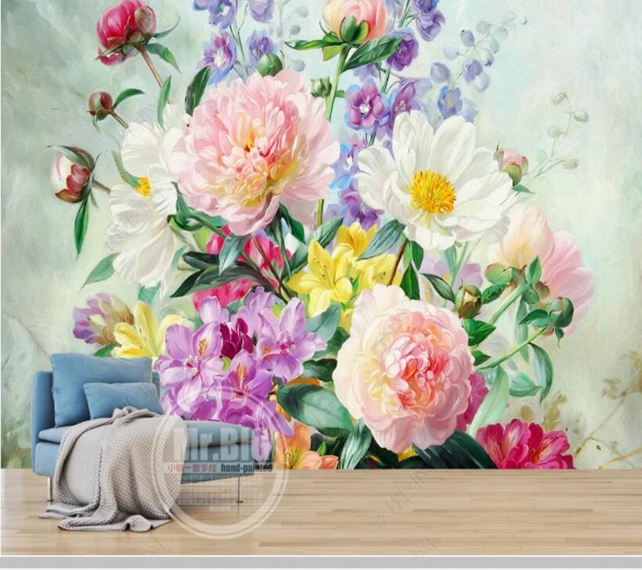 

Papel de parede European oil painting flower 3d wallpaper,living room tv wall bedroom home decor restaurant mural