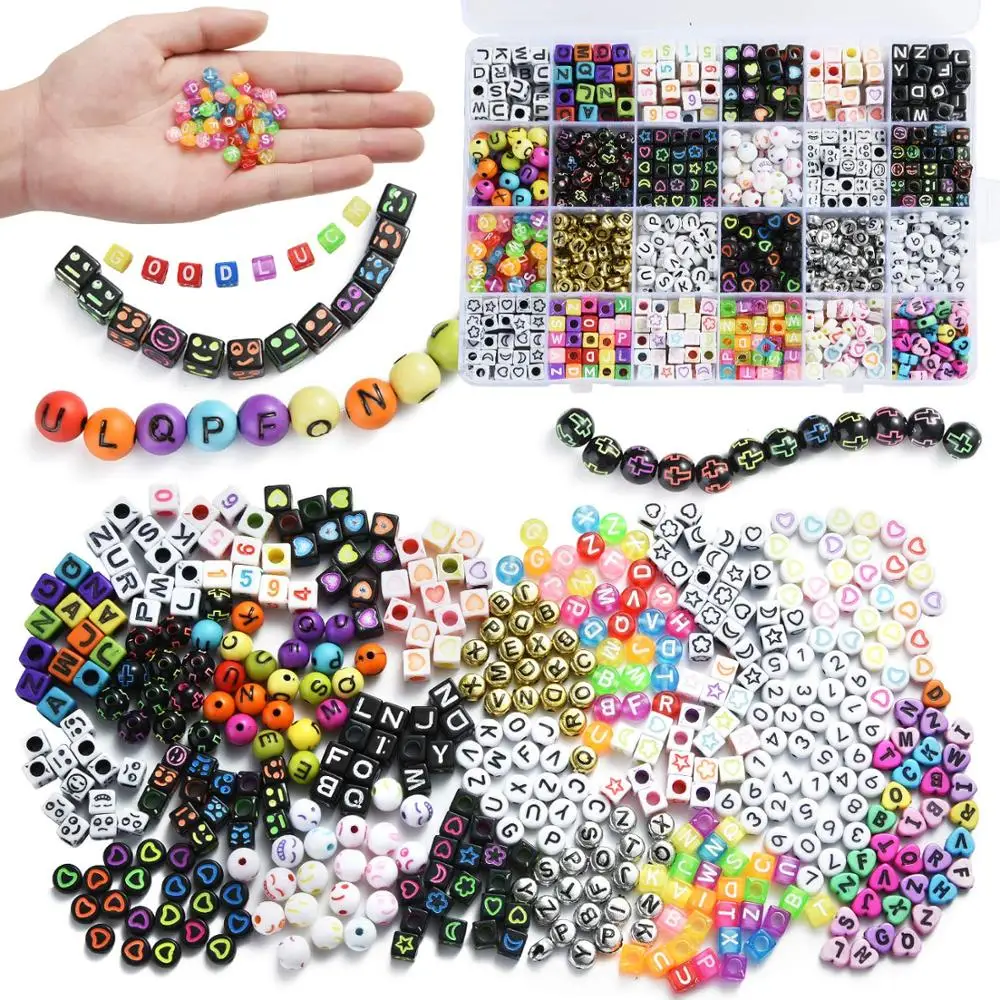 100Pcs Mixed Alphabet Letter Acrylic Number Round Heart Square Spacer Beads for Making Jewelry Diy Handmade Bracelet Accessories