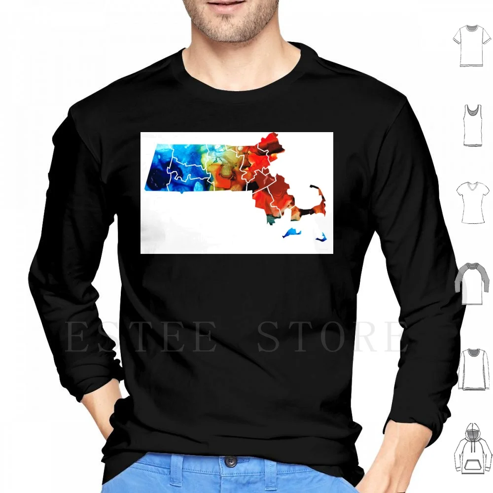 

Толстовки с капюшоном Massachusetts-Map Counties от Sharon Cummings с длинным рукавом Массачусетс Штаты Штаты