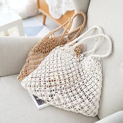 Handmade Rattan Woven Bohemia Straw Bag Summer Fashion Women Holiday Messenger Crossbody Bags Lady Fishing Net Bag Beach Handbag