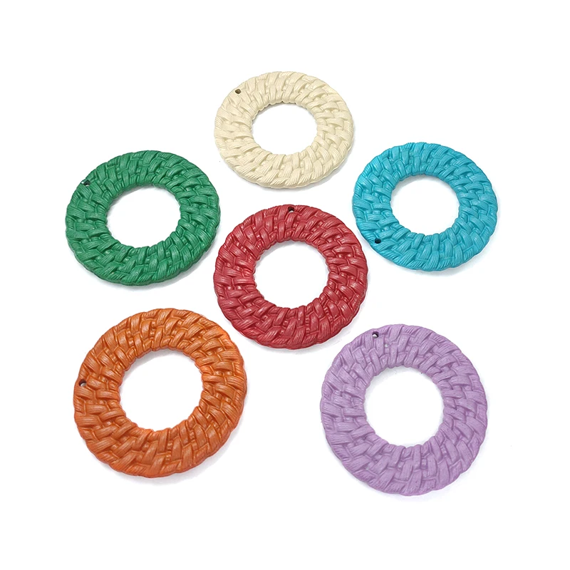 New 4pieces Candy Color Acrylic Rattan Weaving Shape Rounds Charms Pendants for DIY Earring Jewelry Making Finding Accessories