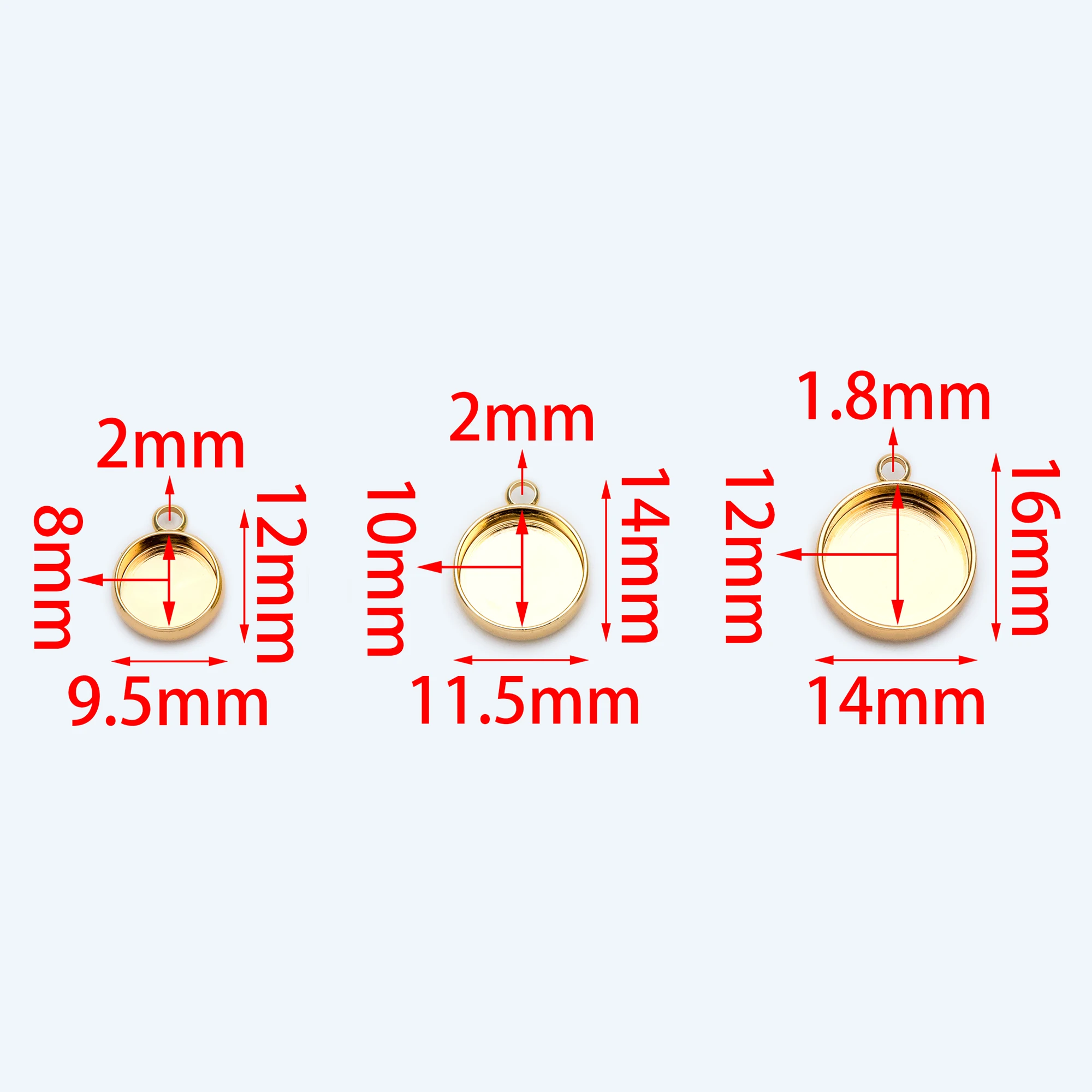 10 шт. Золотая оправа Bazel, круглые подвески, внутренняя 8/ 10/ 12 мм, позолоченная латунная основа кабошона (подвеска-заготовка)