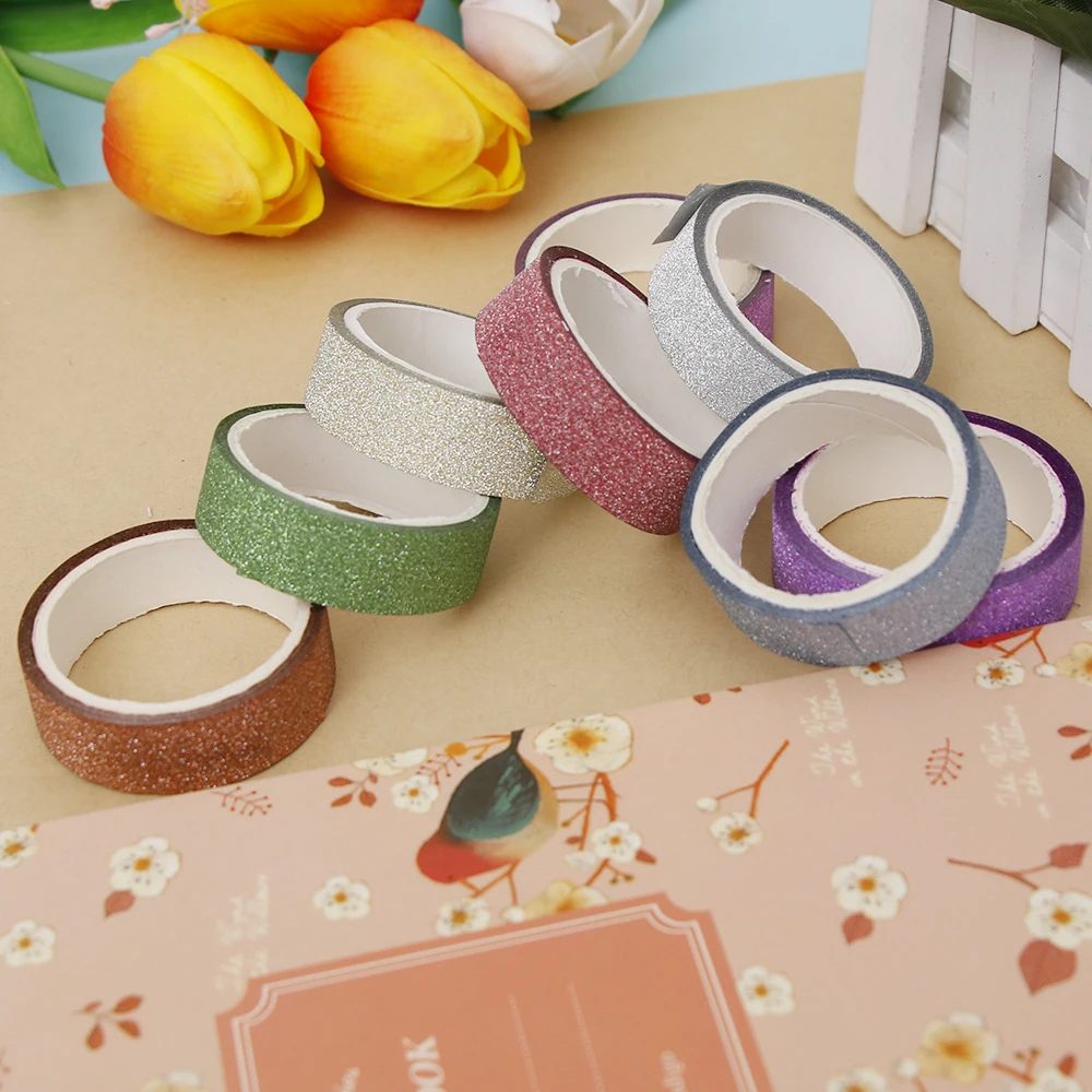 1 Rol Glitter Washi Tape Scrapbooking Decoratieve Plakband Album Washitape Briefpapier Tapes Maskeren Diy Ambachtelijke Benodigdheden