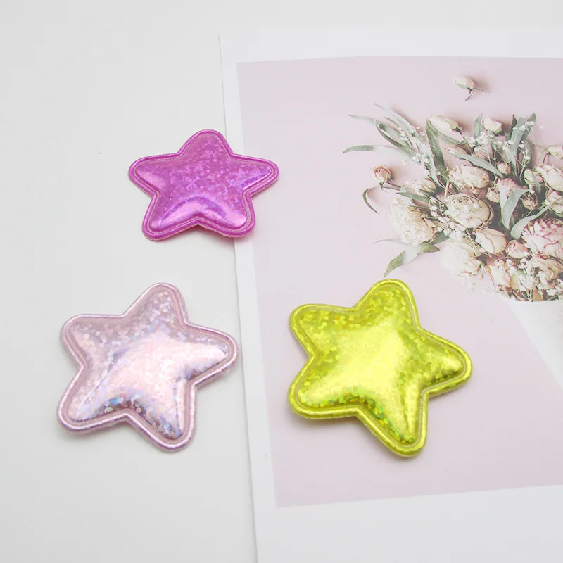 60 Stück/Los 4cm Glitzernde Laser-PU-Stern-Polsterpatches für Baby-Mädchen-Haaraccessoires, Applikationen für Bastelarbeiten, BB-Clips, Ornamente – Detail 11
