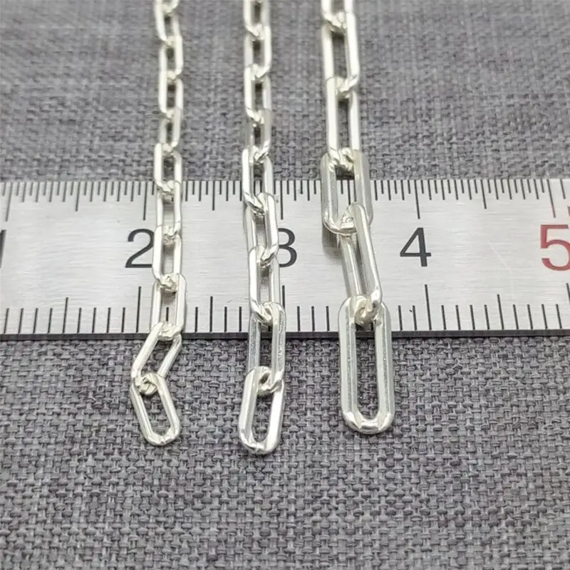 925 Sterling Silver Paper Clip Chain Unfinished Rectangle Drawn Cable Chain 2.5mm 3mm 3.5mm