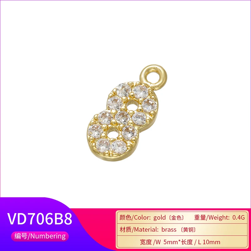 5Pcs/lot,5x10mm Gold-color Arabic Number Charms Pendant for Women\'s Necklaces Earrings Jewelry Accessories Model:VD648