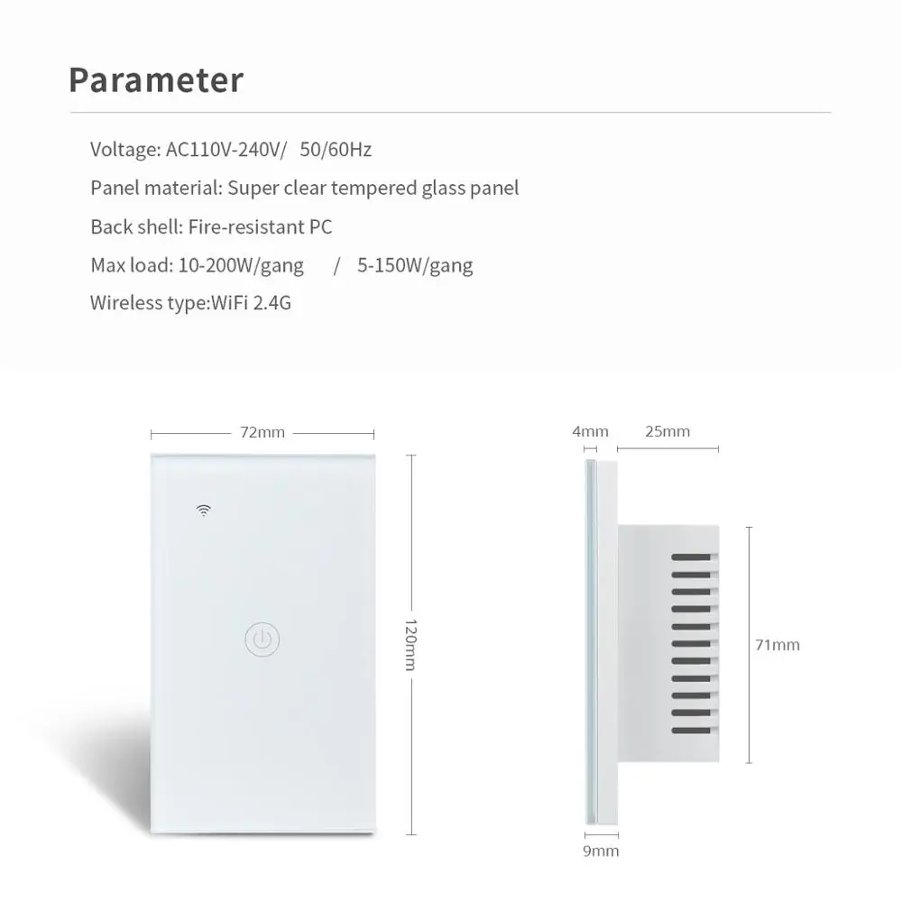 Homekit Siri App Control Smart WiFi light Switch 100V-240V US Smart Home House Wall Touch Sensor Switch Work With Apple Home kit