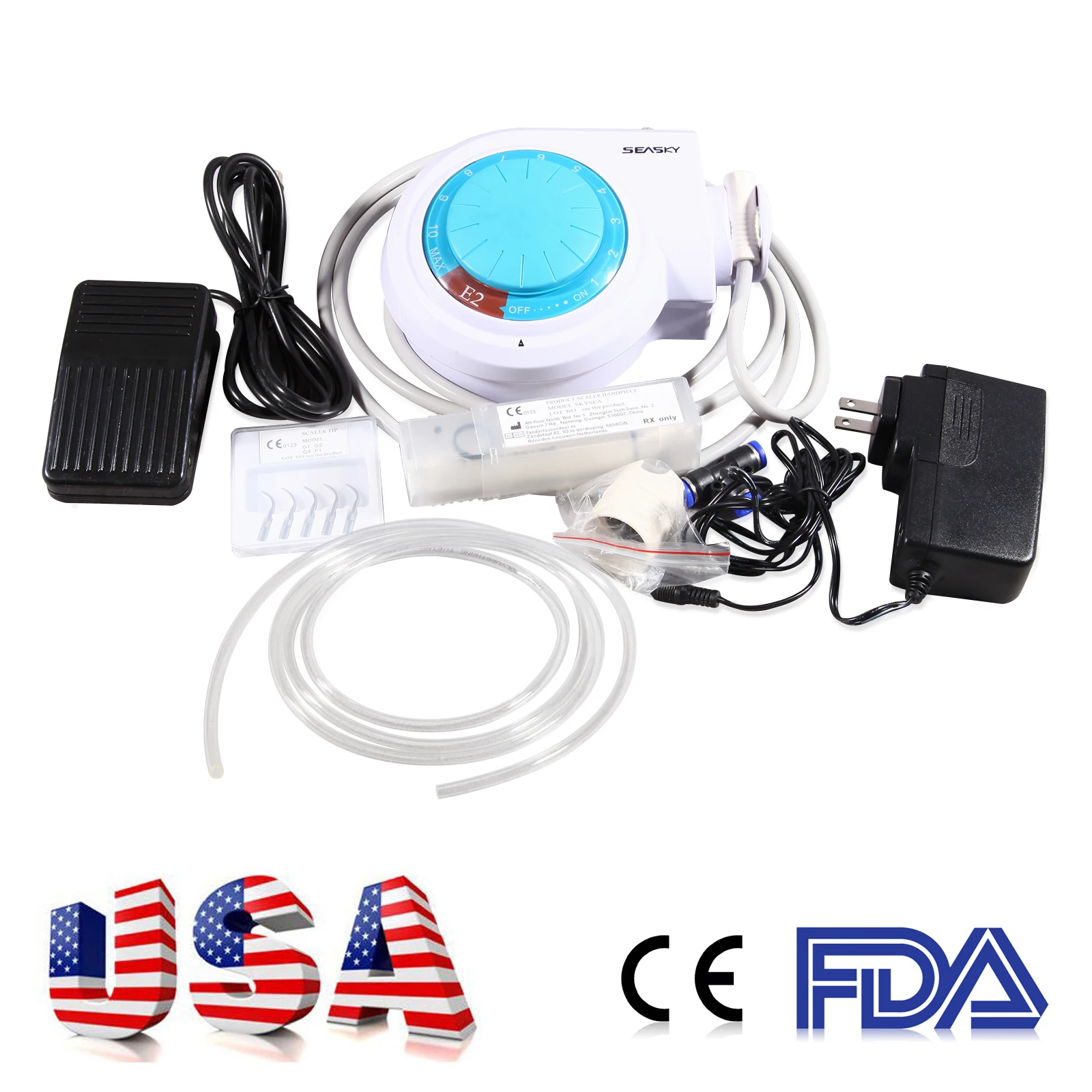 Dental Ultrasonic Piezo Scaler E2 +Handpiece Tips fit EMS/ SKYSEA SKYSEA FDA Set