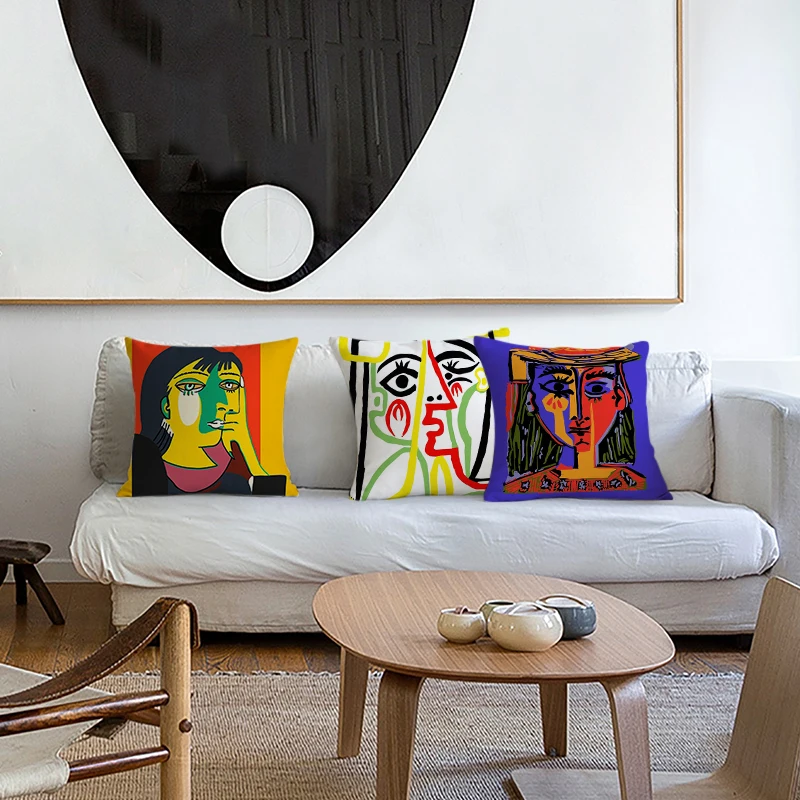 Women‘s Head Decorative Cushion Cover Picasso Abstract Art Paintings Decor Pillow Cover for Home Decor Linen Decorative Pillows