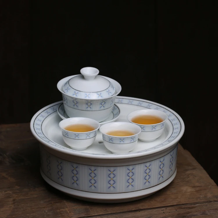 

|old Chaoshan Fengxi maisui huagongfu ceramic tea set high temperature underglaze color retro suit tea tray cover bowl