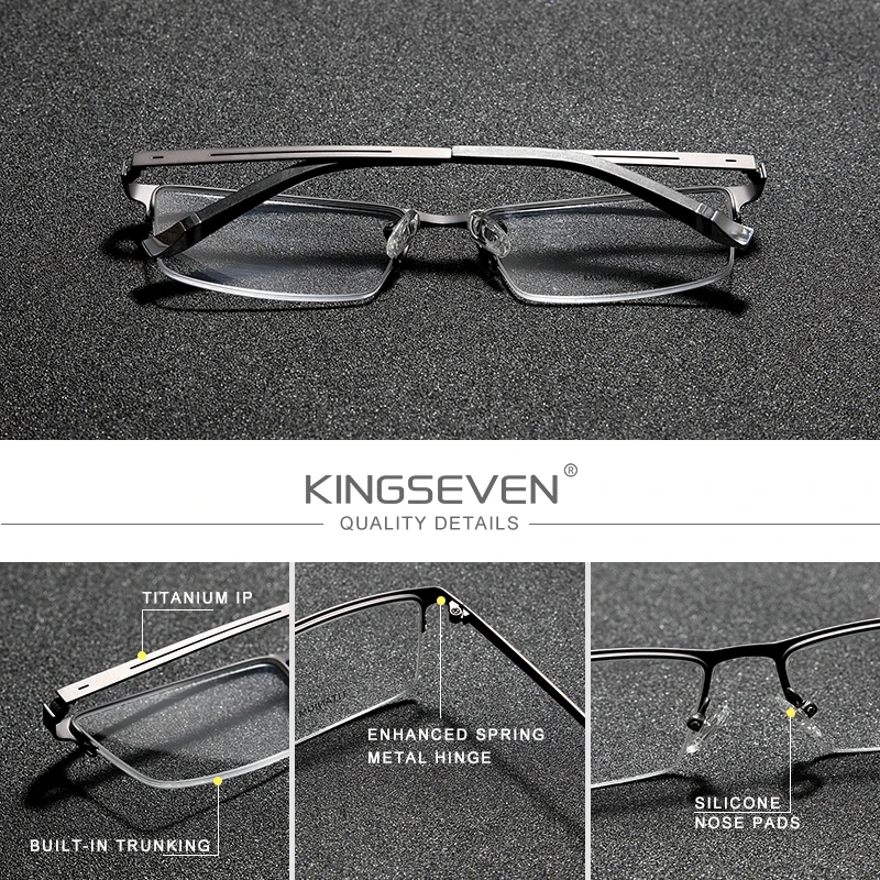 KINGSEVEN Titanium Alloy Optical Glasses Half-frame Men 2023 Square Myopia Prescription Metal Semi-rimless Thick Glasses Eyewear