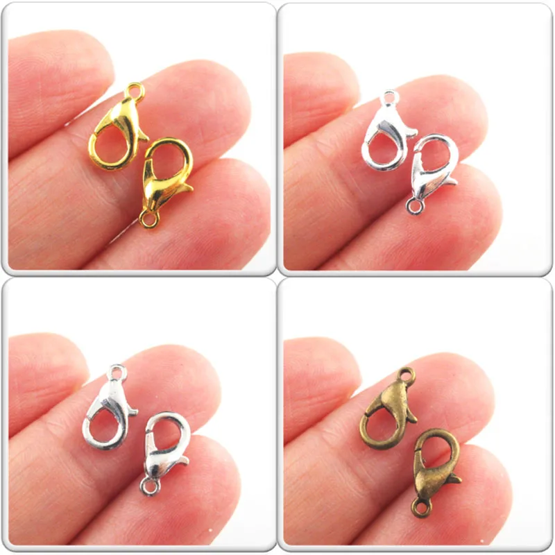 New 40 Claw Locks for bracelet Necklace Chain Diy Jewelry Parts/loose Lobster Hooks 4Colours to Choose 7x12mm