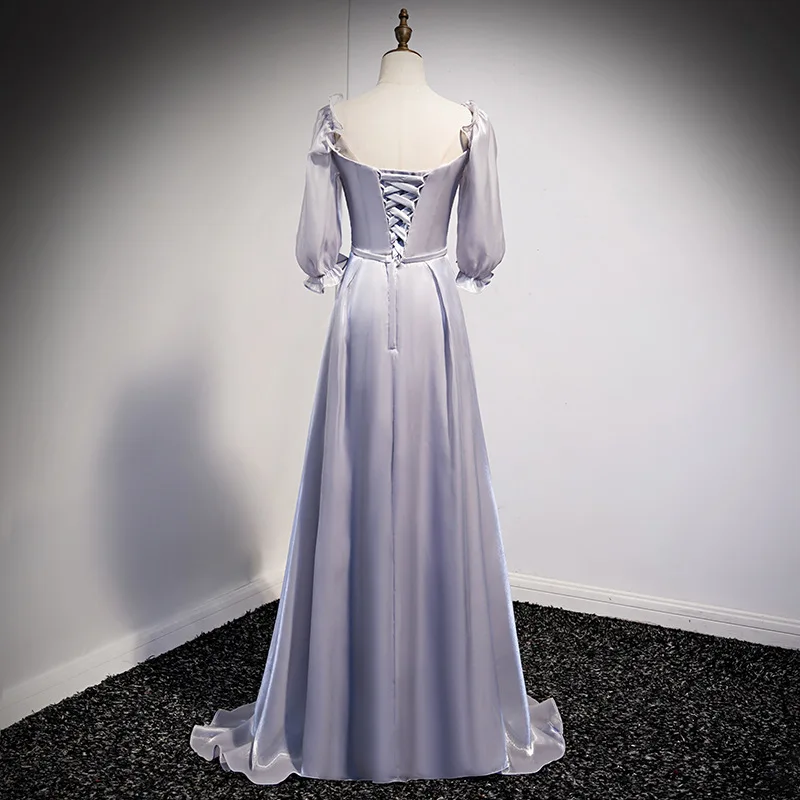 Robe de soirée en Satin pour femmes, élégante tenue de bal de fin d'année avec perles, manches courtes, à bandes, Slim, 2021