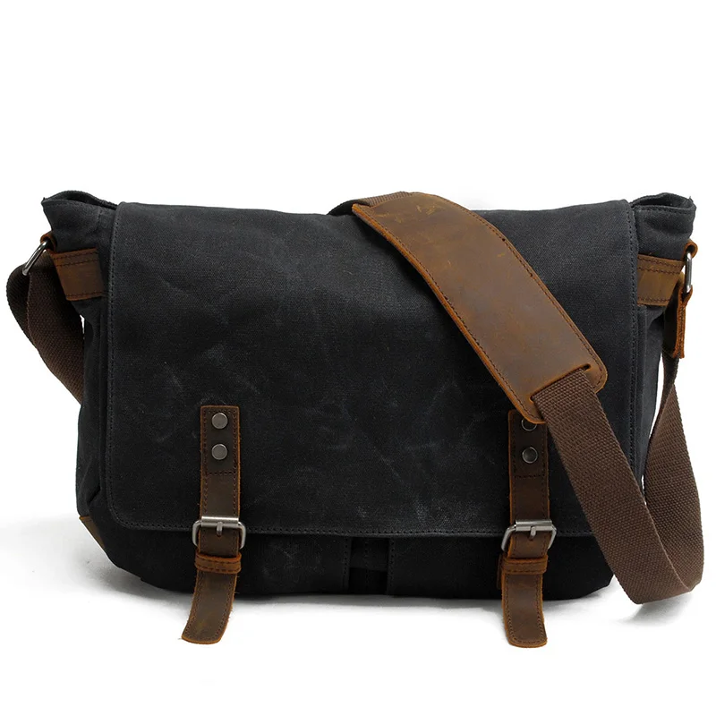 Ruil Men Retro Oil Wax Leather Canvas Outdoors Shoulder Bag Waterproof Vintage Cross Messenger Bags