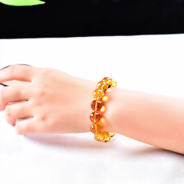 Genuine Natural Yellow Citrine Clear Round Beads Bracelet Women Men Crystal Gemstone Wealthy 8mm 10mm 12mm Gift AAAAA