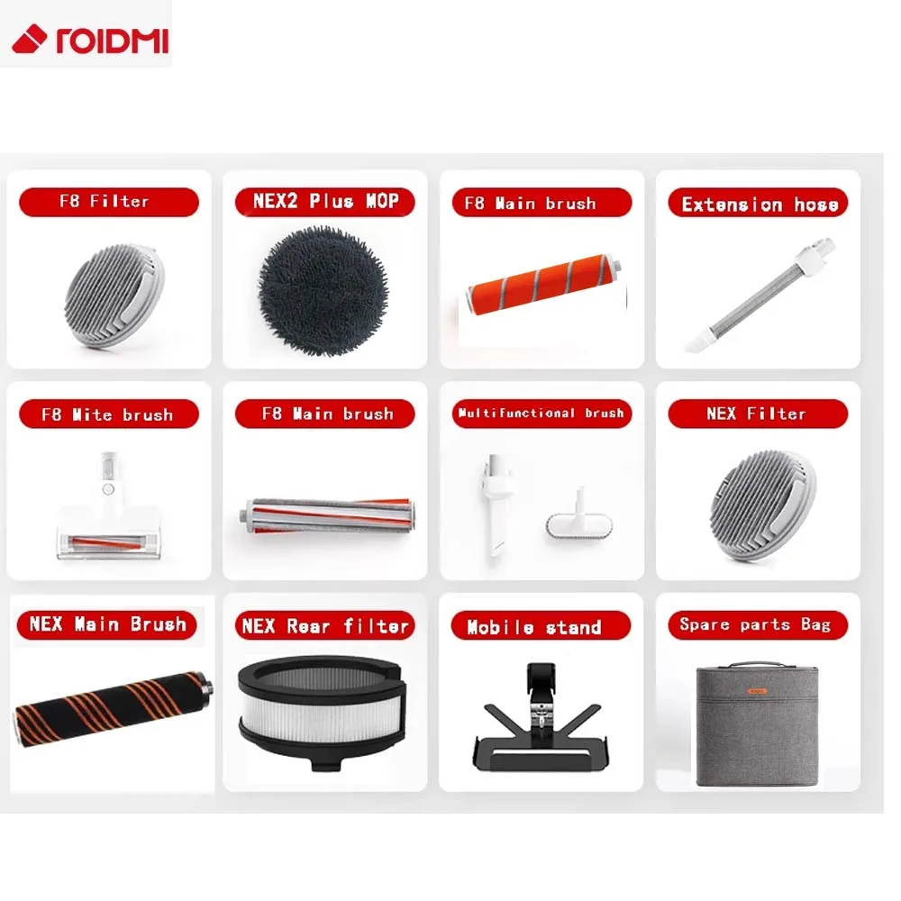 

Roidmi F8 NEX Vacuum Cleaner Hepa Filter Rear Filter Main Brush Mite brush bracket tube for NEX2PLUG Mop NEX-V Brush Accessories