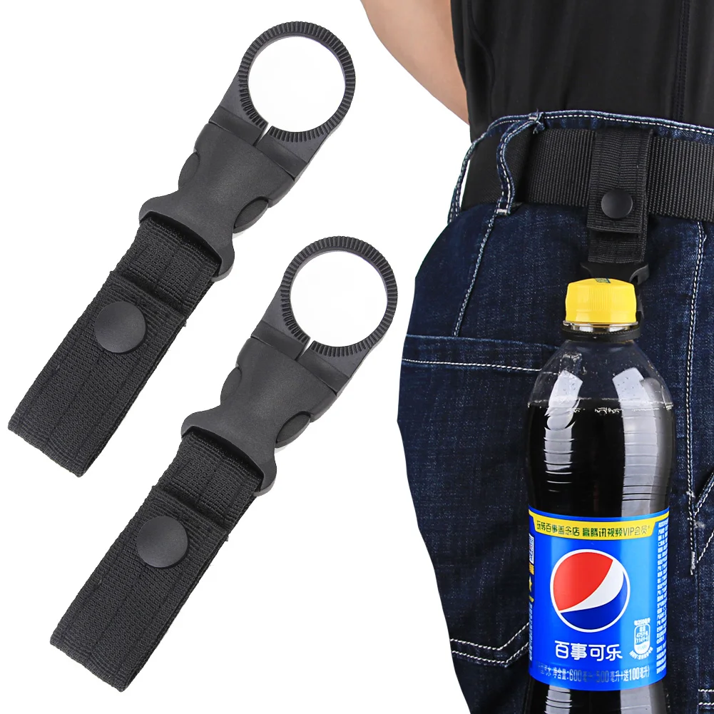 

2pcs Bottle Hanging Buckle Clip, Outdoor EDC Tactical Nylon Webbing Strap Holder Quickdraw Carabiner Carrier Belt for Hiking