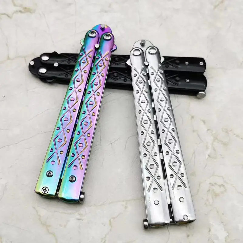 Foldable Butterfly Knife Portable Transformable Blunt Balisong Pocket Trainer Survival Knife Training Tool For Outdoor Game