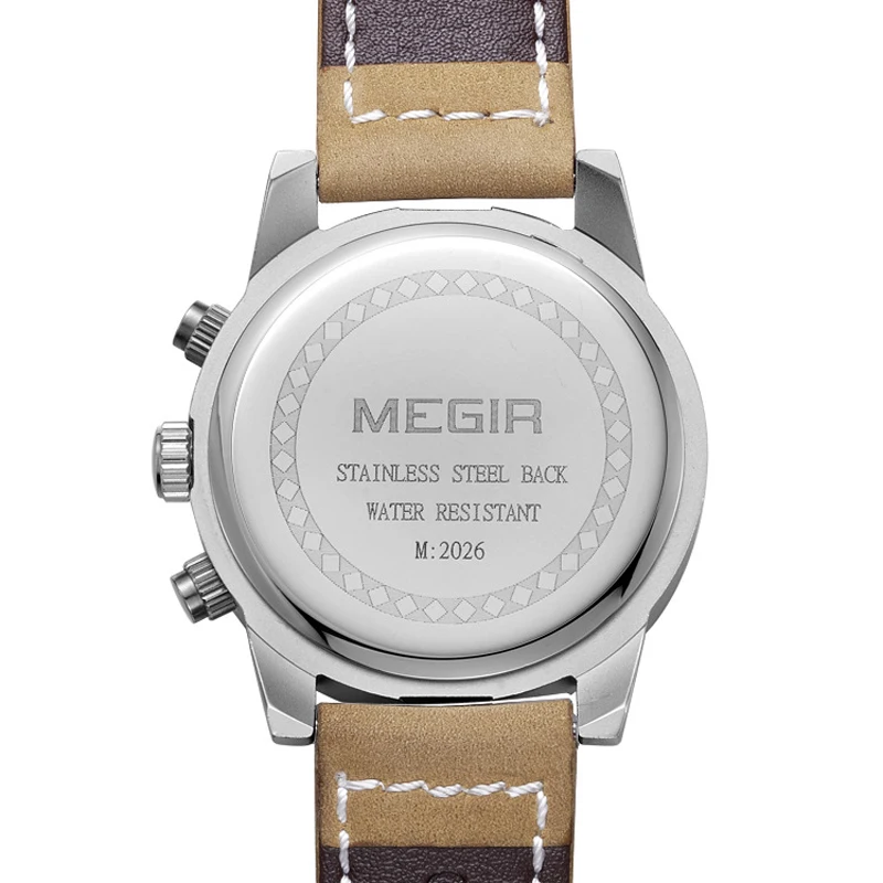 MEGIR Chronograph Mens Watches Top Brand Luxury Casual Leather Quartz Clock Male Sport Waterproof Watch Men Relogio Masculino