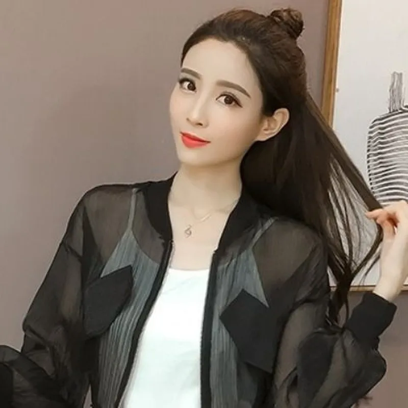 Women Basic Jackets Crop Tops Transparent Lurex Sun-Protect Thin Breathable Sexy Ladies Jacket Ulzzang Loose Casual Daily Trendy