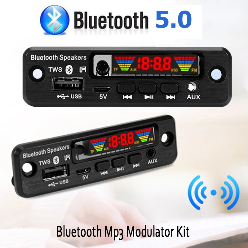 Handsfree Car Bluetooth 5.0 Modulator Mp3 Player Kit Wireless Fm Receiver Mp3 Decoder Board Usb 3.5Mm Music Audio Adpater 5V