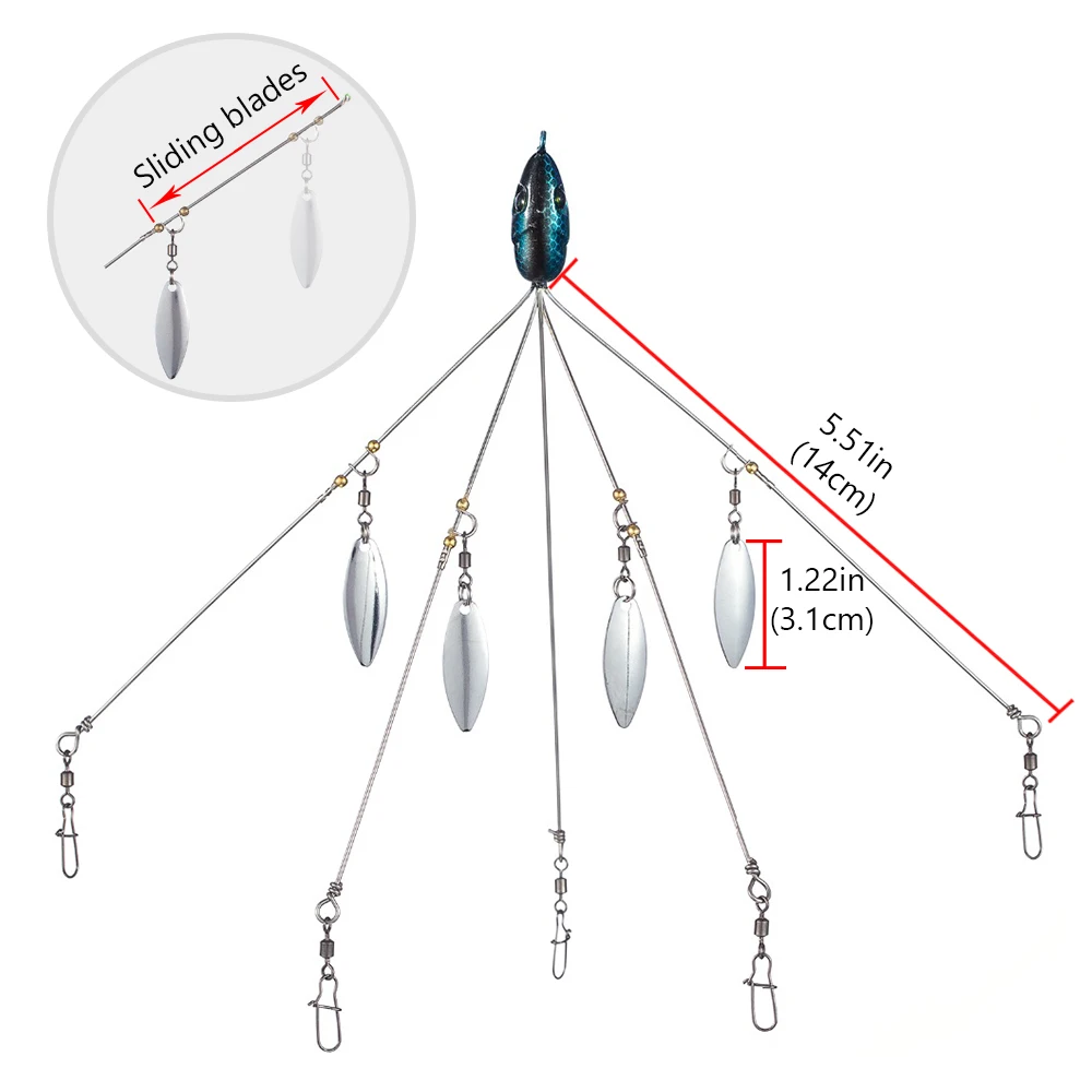 Bassdash Umbrella Fishing lure Rig 5 Arms Alabama Rig Head Swimming Bait Bass Fishing Group Lure Snap Swivel Spinner , 18g