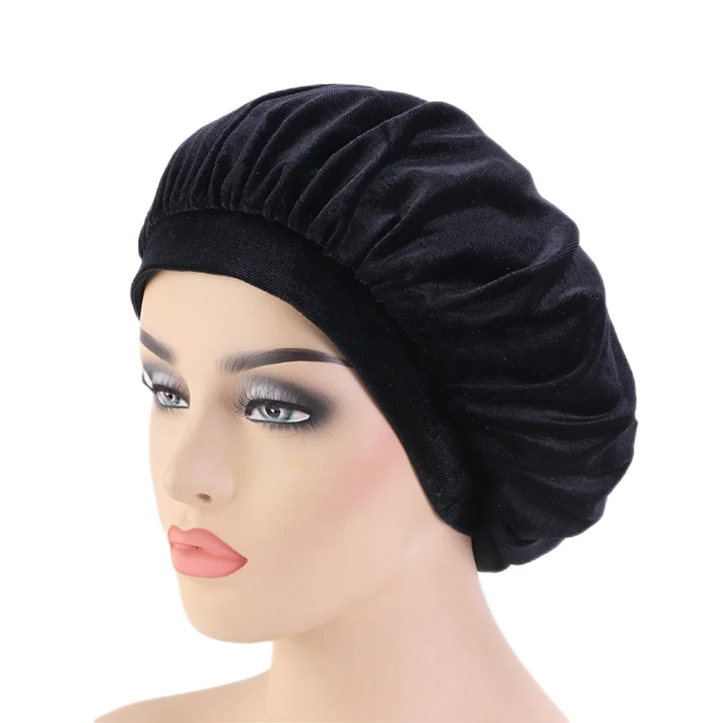 New velvet high elastic wide-brimmed nightcap flannel round hat chemotherapy hat scarf hat