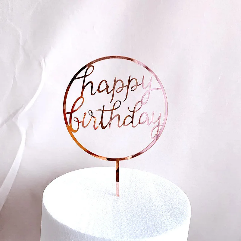 Neuer Happy Birthday Kuchenaufsatz mit Blumenmotiv, Goldener Acryl-Dessert-Dekor für Babyparty-Geschenke – Detail 20