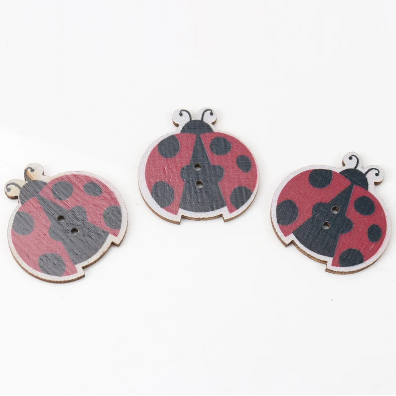 Cartoon Cute Ladybug Wooden Buttons Botones Handmade Accessories Decoration Sewing Scrapbooking Crafts DIY 27mm 20pcs