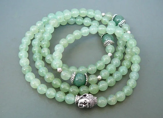 108 mala necklace Green Aventurine bracelet 108Mala Buddha beaded bracelet Yoga healing jewelry Buddhist