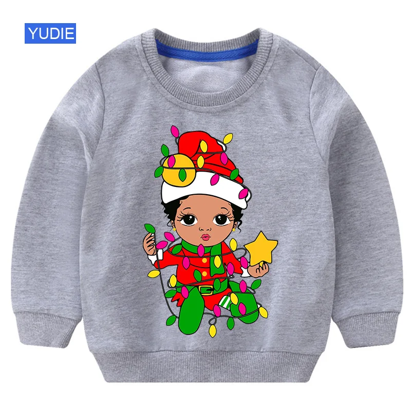 

Girl Boy Black princess Sweatshirts Children Boy Long Sweatshirts Children's Sweater Toddler Fall Clothes Holiday Gift Matching