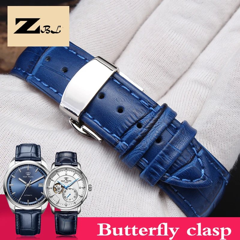 12 14 16 18 19 20 21 22 23mm Blue color Genuine Leather Watchband Strap Men and Women Watchband For Citizen Rossini Watch band