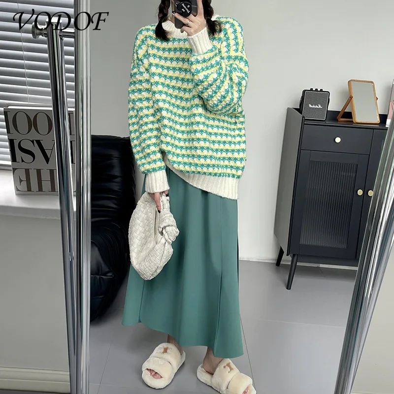 VODOF Turtle Neck Cashmere Sweater Women Korean Style Loose Warm Knitted Pullover 2021 Winter Outwear Lazy Oaf Female Jumpers