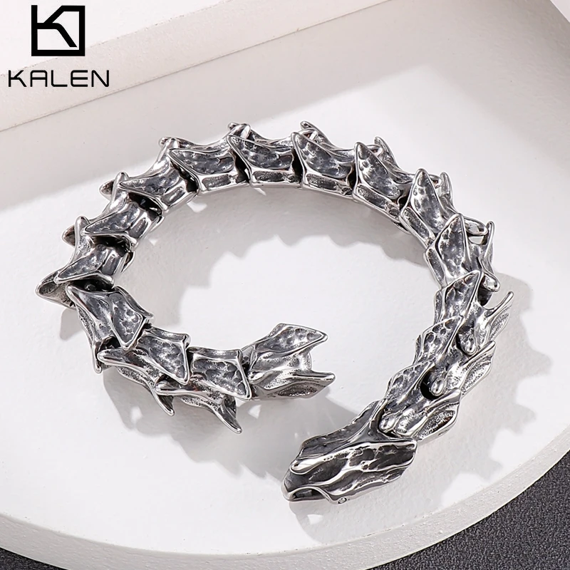 Punk Men Bracelets Thick 3D Vertebra Pulseira Masculina Inoxidvel Retr Stainless Steel Keel Fashion Rock Pulseira De Motocicleta