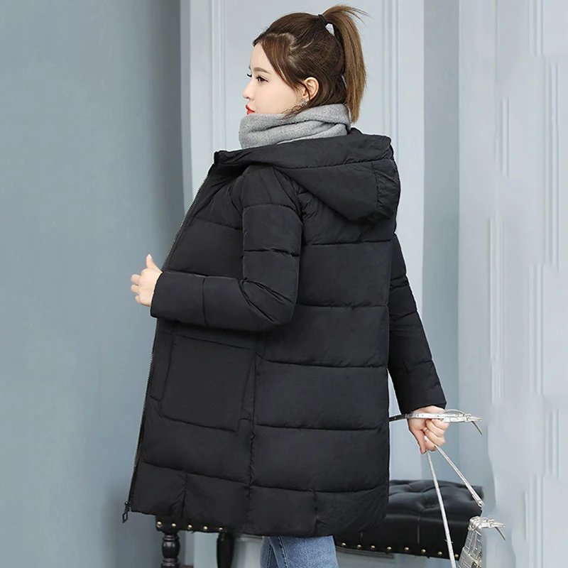 Sólido longo parkas feminino inverno fino plus size jaquetas femininas agradável com capuz gola grande bolsos grosso outwear casaco senhoras