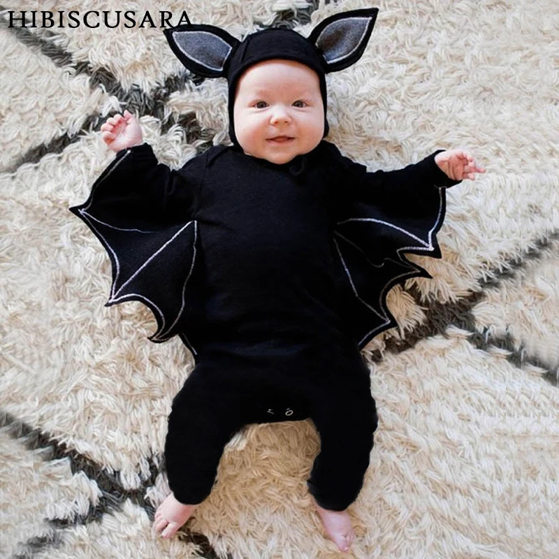 Barboteuse en coton pour bébé chauve-souris, Halloween, enfants en bas âge, Adorable Animal, vêtements, combinaison, Costumes de noël avec chapeau