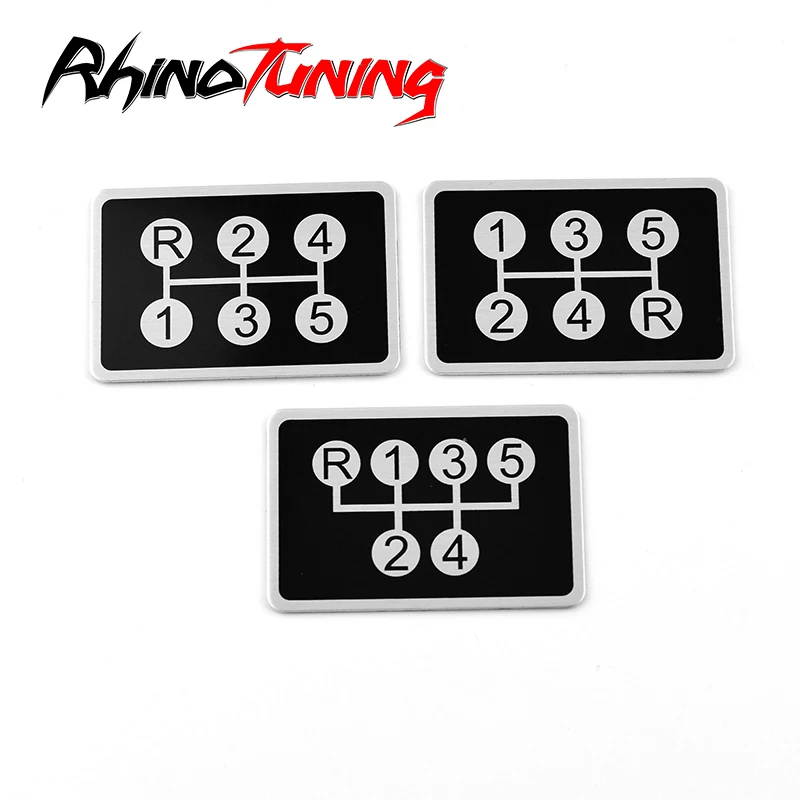 Rhinotuning แผ่นอลูมิเนียมสติกเกอร์รถเปลี่ยนเกียร์แบบแมนนวลติดฉลาก5สปีดสำหรับแผงหน้าปัดรถยนต์อเนกประสงค์1ชิ้น