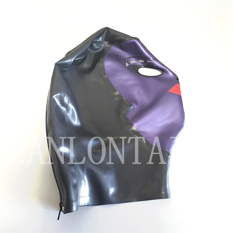 

2021 new arrival sexy exotic lingerie female male unisex purple black latex spliced hoods mask cekc club wear fetish costumes