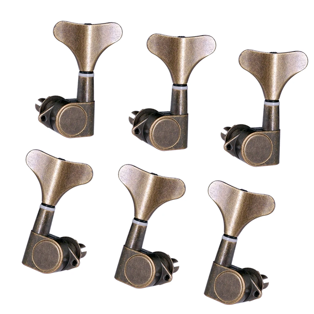 3+3 Sealed Bass Tuning Pegs Keys Machine Head Tuners for Bass, Bronze