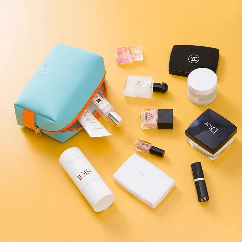 Wasserdichte Kosmetiktasche für Damen, PU, niedliche Bonbonfarben, Reise-Make-up-Taschen, tragbare Make-up- und Toilettenartikel-Aufbewahrungstasche, Organizer-Box – Detail 6