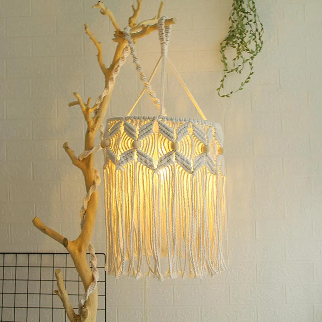 Handmade Macrame Light Shade Chandeliers Hanging Light Cover Light Shade Macrame Woven Tapestry Boho Chic Home Room Decoration