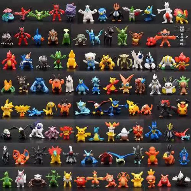 Figuras de acción de Pokémon, 24-144 piezas, Pikachu, 2-3CM, Mini mascotas sin repetición, modelo de colección, regalo de cumpleaños para niños