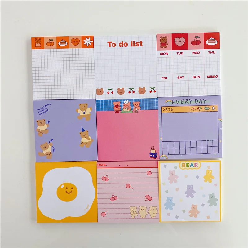 50 Sheets Cute Bear Note Paper Purple Pink Memo Pad Creative Message Day Week Planner Sticker School Office Stationery Supply