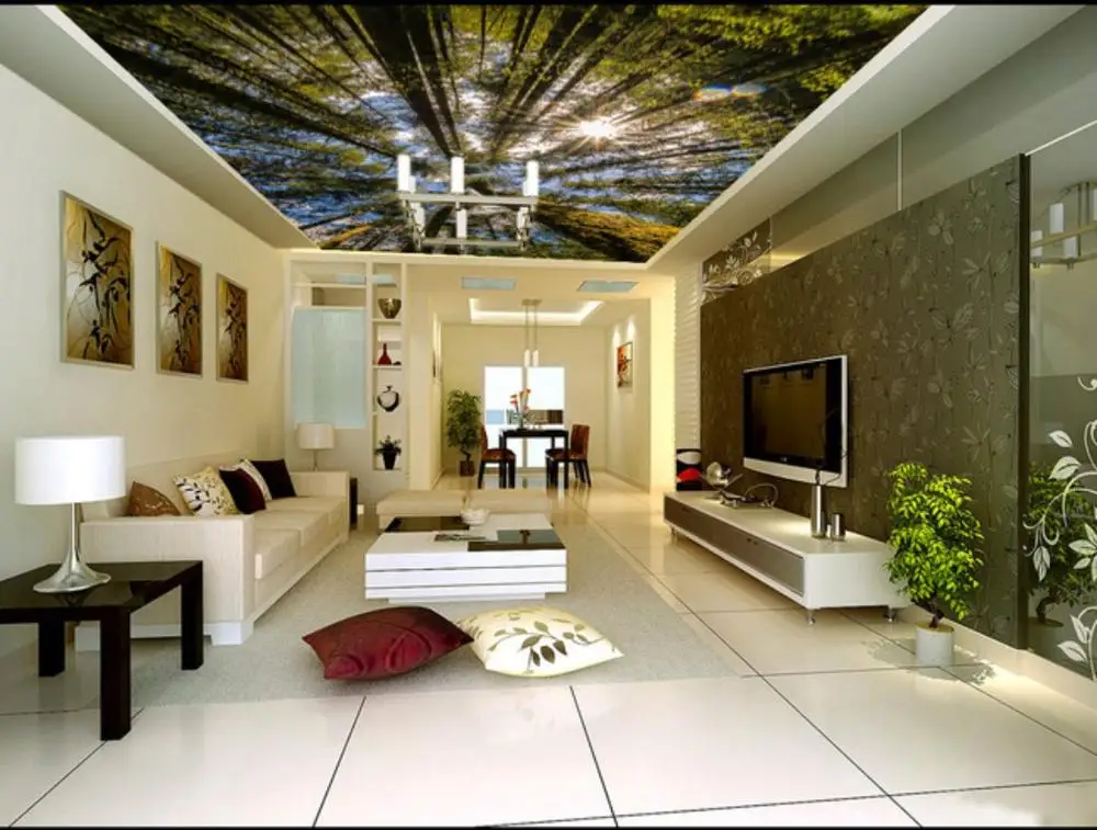 

Photo Wallpaper Living Room Bedroom KTV Ceiling Murals Wallpaper Sky Tree Mural