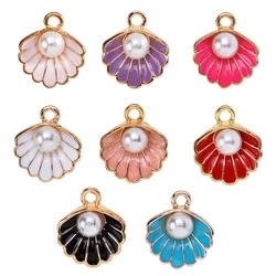 10Pcs Colorful Ocean Shell Enamel Pearl Alloy Charm Pendant Women's Bracelet Necklace DIY Jewelry Making Accessories Wholesale