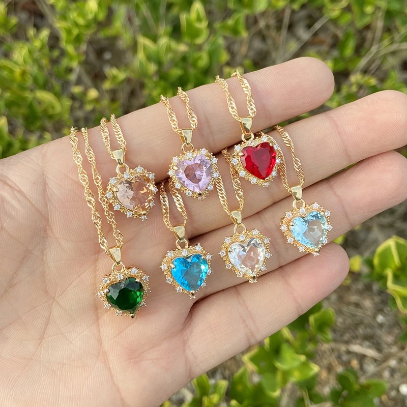 Necklace for Women Multicolored Zircon Gem Heart Vintage Necklaces Clavicle Chain Jewelry Choker Charm Luxury Gifts for The New