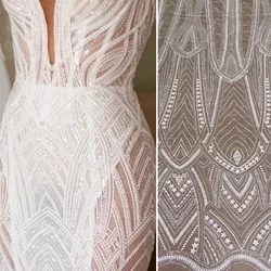 NO.226 Off White Fashion Geometric bridal Fashion french lace fabric 51 inches wedding dress fabric lace fabric ivory wedding dr