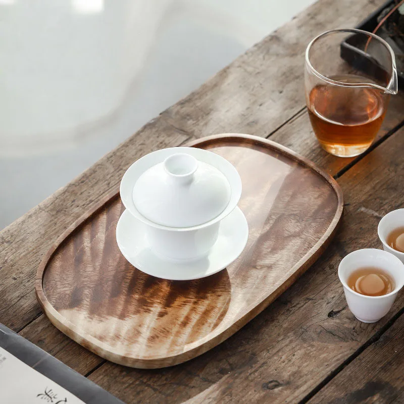 Amgo Wood Tea Tray Acacia Rectangle Coffee Serving Plate Wooden Fruit Snacks Saucer Dish Dessert Planter Holder Home Hotel