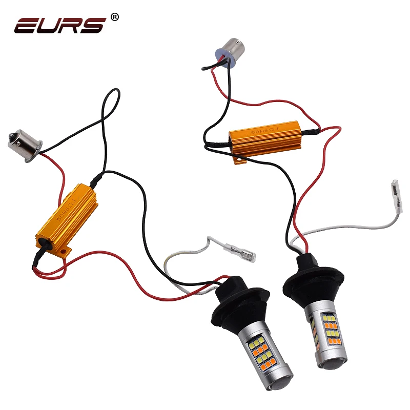 EURS ba15s BAU15S 1156 p21w 42led T20 W21W WY21W 7440 light Daytime Running Light+Turn Signal Dual Mode DRL LED External Light