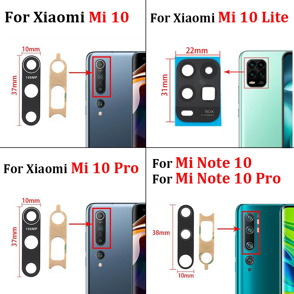 20 قطعة، عدسة كاميرا لهاتف Xiaomi Mi Note 10 10T 11 Lite Pro Ultra Redmi Note 9T 10 10s Pro عدسة الكاميرا الخلفية الزجاجية مع ملصق